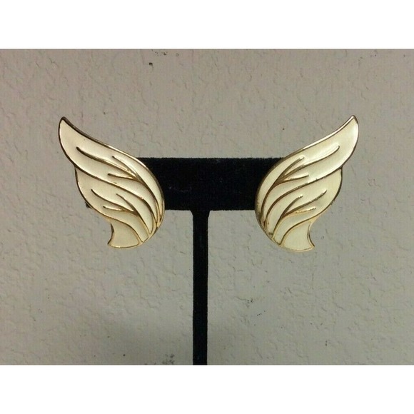 Monet Gold Tone Clip On Earrings Angel Wings